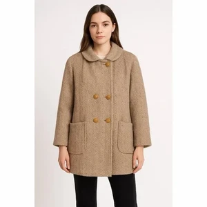 Herman Kay x Vintage 70s Brushed Multicolor Wool Herringbone Coat Large - Picture 1 of 12