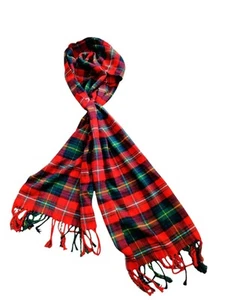 ITALY DESIGN 20% Cashmere and 80% Viscose Red Plaid Long Scarf UNISEX - Picture 1 of 4