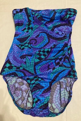 Traje de baño Jantzen vintage sin tirantes para mujer talla 8 hecho en EE. UU. verde púrpura Foto 1 de 4