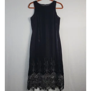 Vestido Vaina Anne Klein Sin Mangas Terciopelo Encaje Dobladillo Talla S Negro Capricho, Gótico - Imagen 1 de 8