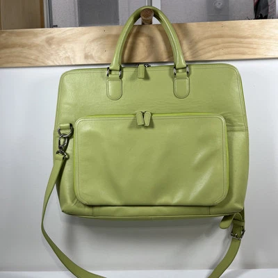 Levenger Blair Expandable Briefbag Green  Leather Laptop Bag Purse Office Career - Image 1 of 4