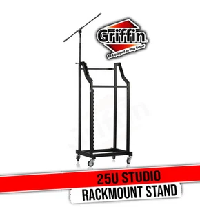 GRIFFIN Rack Mount Cart Stand & Top Mixer Platform 25U Rolling Music Studio Case - Picture 1 of 14