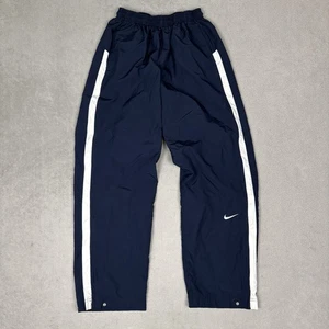 Vintage Y2K Nike Track Pants Mens M Navy Baggy Wide Leg Stripe Lined Windbreaker - Picture 1 of 10