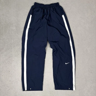 Vintage Y2K Nike Track Pants Mens M Navy Baggy Wide Leg Stripe Lined Windbreaker - Image 1 of 4