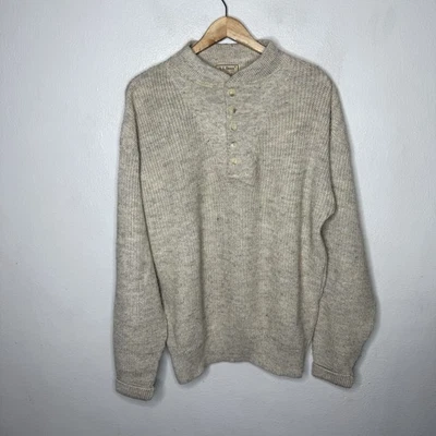 Vintage LL Bean Henley Sweater Men’s XL Tall Cream Fisherman Wool Blend USA - Image 1 of 4
