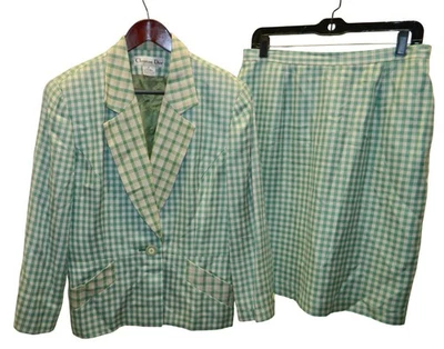 Vintage Christian Dior Green & White Gingham Skirt Suit Set Size 14 - Image 1 of 4