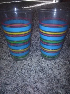 Vintage Libbey Fiesta Striped Retro Glass Large Tumblers (2) Multicolor new unus - Picture 1 of 4