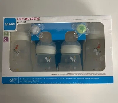 MAM Alimentar y Calmar Recién Nacido PBA PBS Libre Anti Cólicos Flujo Lento 6 P Set de Regalo Nuevo Foto 1 de 4