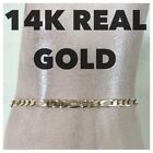 14K Real Yellow Gold Figaro Chain Bracelet 7 Inches Long