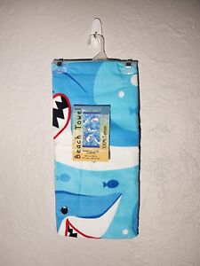 Beach Towel 28X58in Multicolor Shark All Over Floaties 100% Cotton NWT