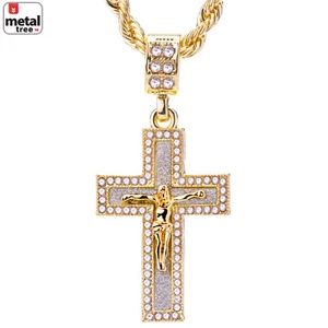 Herren Hip Hop 14K vergoldet Jesus Kreuz Anhänger 24" Seil Kette Halskette HC 2053 - Bild 1 von 6