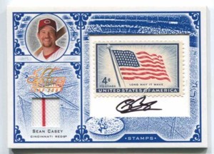 2005 LEAF CENTURY STAMP USA FLAG AUTO RELIC #46 SEAN CASEY REDS 6/37