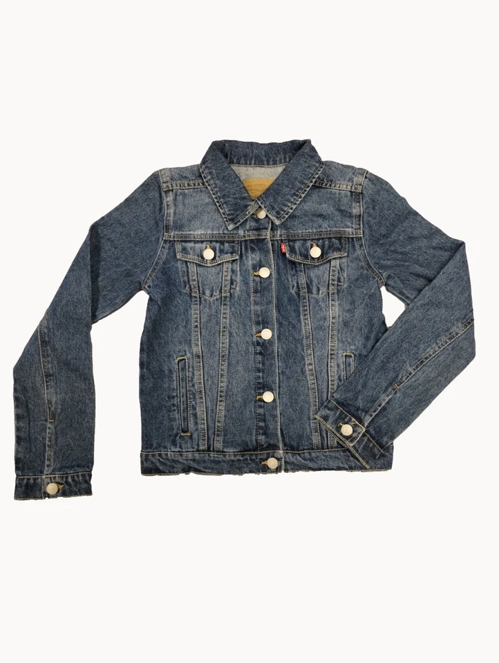 Levi's Button Front Blue Denim Jean Trucker Jacket Girls Kids Youth Large