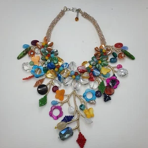 MultiColor Handmade Beautiful Glass and Shell Bead Work Necklace - Picture 1 of 17