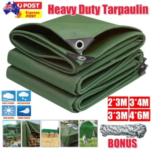 AU Heavy Duty Waterproof Canvas Tarp Tarpaulin Sun Blocked Dustproof Army 4 Size - Picture 1 of 16