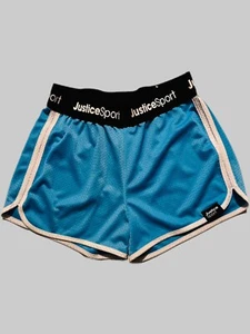 Girls Shorts Size L 12-14 Justice Sport, Pull On, Blue, Lined Stretch Logo - Picture 1 of 3