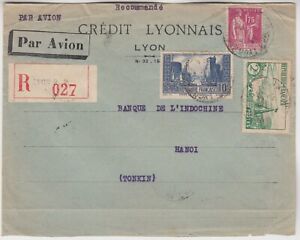 FRANCE 1937 commercial registered cover *LYON-HANOI VIETNAM*