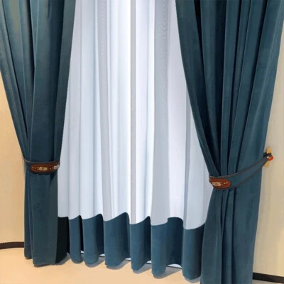 high sense flannelette thick blue velvet cloth curtain tulle valance drape C1784 - Image 1 of 4