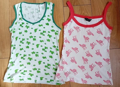 2 x VINTAGE NOVELTY ANIMALS DOG ZEBRA PRINT VEST TANK SUN TOP CAMISOLE 70s 90s M - Image 1 of 4