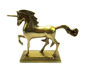 Estatuilla unicornio vintage de latón sobre base Corea - Imagen 1 de 6