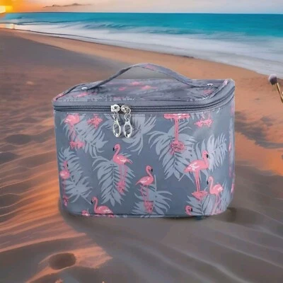 New! 🦩 Flamingo Tropical Palm Water Resistant Cosmetics Toiletry Bag - Image 1 of 4