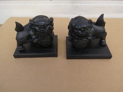 Pair of hand carved wood Chinese Foo dogs - Image 1 of 4