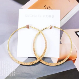 Orecchini a cerchio nuovi con etichette Michael Kors dettagli cristallo oro pesca - Foto 1 di 6