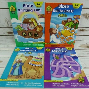 4 Bible Activity Books P-K Dot To Dot Mazes Alphabet Home School Ages 3-6 - Imagen 1 de 12