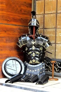 Pectoral de músculos romanos con casco brazo + pierna + escudo disfraz - Imagen 1 de 15