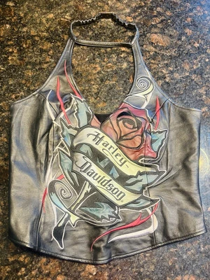 Vintage Harley Davidson Y2K Women’s Leather Rose Halter/Vest/Diversion/Size MD - Image 1 of 4