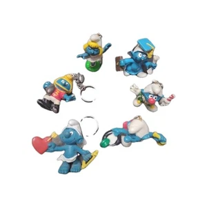 Vintage Smurf Keychain 2” Figurine Backpack Charm Lunch Bags Chimes You Choose - Picture 1 of 23