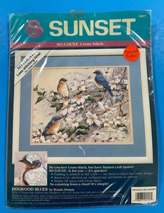 NUEVO SUNSET "Dogwood Blues" KIT PUNTO DE CRUZ SIN CONTAR 14" X 11" 1993 Dimensiones - Imagen 1 de 5