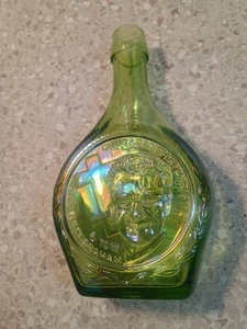 WHEATON IRIDESCENT GREEN GLASS REV. BILLY GRAHAM 8" BOTTLE 1970 - Picture 1 of 10