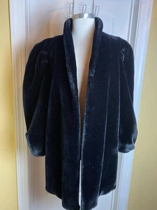 Vintage 70er Jahre? schwarzer Kunstfellmantel große Schultern Popkragen großes Statement Piece - Bild 1 von 10