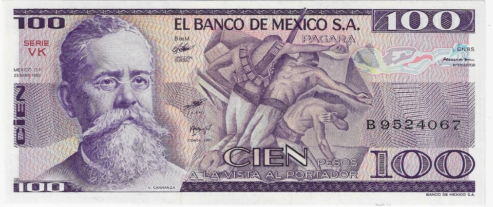 México 100 Pesos P 74c 1982 UNC Serie VK P 74 c Foto 1 de 2