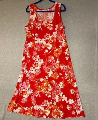 Maxi Vestido Susan Graver Talla XL Naranja Floral Sin Mangas Tejido Líquido Foto 1 de 4