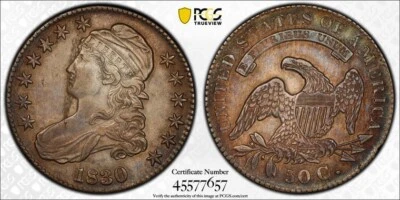 AU 1830 Capped BUST Half Dollar. PCGS AU details (cleaned)?.  Large O Variety. - Image 1 of 4