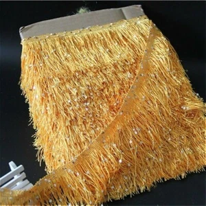 1M Sequin Tassel Fringe Trim 15cm Dance Costume Dress DIY Sewing Craft Black New - Picture 1 of 15