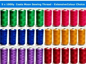 COATS MOON THREAD TKT120 PREMIER POLYESTER SEWING & OVERLOCKING 5 X1000Y REELS - Picture 1 of 71