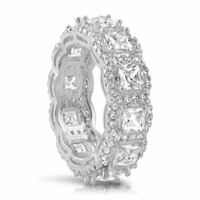 925 Sterling Silver Iconic Princess Cut Halo Eternity Mens Ring - Image 1 of 4