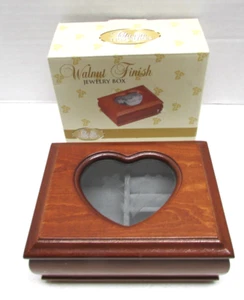 NUEVO Joyero Pequeño Madera Nogal Corazón Flor Rosa Tapa Vidrio Grabado - Imagen 1 de 10