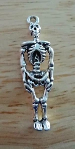Sterling Silver 3D 29x10mm Halloween Medical Doctor Skeleton Charm - Picture 1 of 3