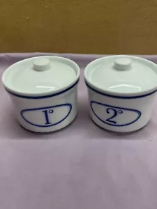 Williams Sonoma Pair Ceramic White and Blue Jar Dishes with Lids marked 1 and 2 - Picture 1 of 18