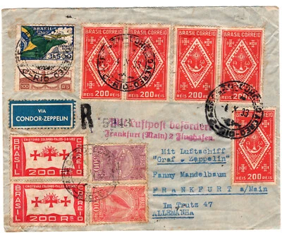 Zeppelinpost 8. Südamerikafahrt Brasilien Frhf. und Luftpost Frankfurt 1933 - Bild 1 von 2
