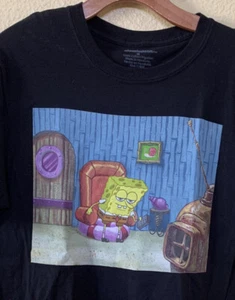 Spongebob SquarePants Watching TV Nickelodeon Black T Shirt Men Size M - Picture 1 of 4