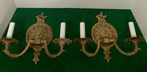 Vintage Antique Brass Hard Wired Wall Sconces-2 Sets Cover