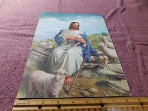 Easter Religious Christian Art Print From Magazine Vintage 1957 Jesus with Lambs - Picture 1 of 2