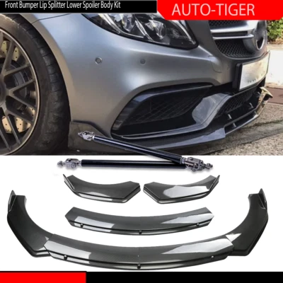 For Mercedes-Benz C200 Carbon Fiber Style Front Bumper Lip Spoiler Strut Rods/ Foto 1 de 4