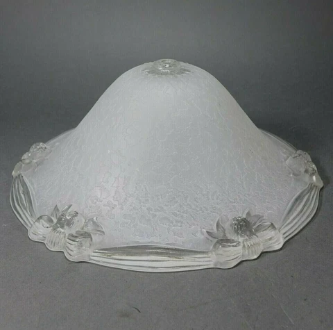 Vtg Light Shade Frosted White & Clear Glass Art Deco Ceiling Globe Lamp 12" Cover