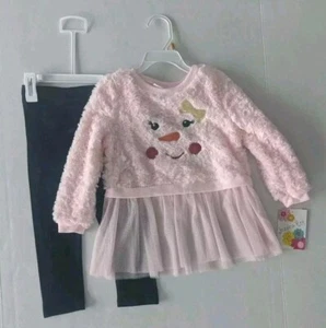 Set invernale pupazzo di neve vestito camicia rosa soffice leggings nero taglia 3T nuovo con etichette - Foto 1 di 6